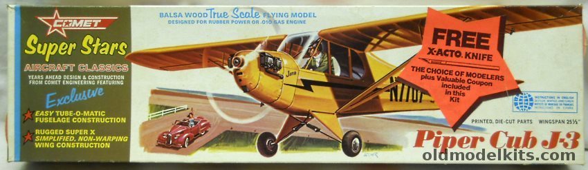 Comet Piper Cub J-3 - 25.5 inch Wingspan Gas or Rubber Powered Wooden Aircraft (J3), 1623-250 plastic model kit